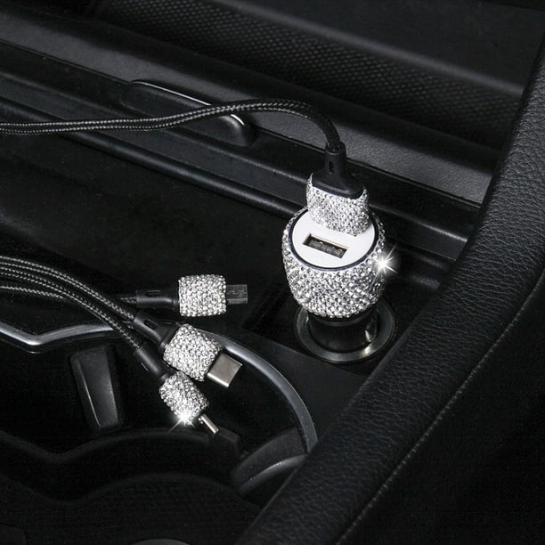 Car Auto Bling Rhinestones Set Car Phone Mount Holder,Car Charger,3in1 Charging Cable,4 Sticker Decor for iPhone iPad Android Accessories Women Girls Car Auto Bling Rhinestones Set Car Phone Mount Holder,Car Charger,3in1 Charging Cable,4 Sticker Decor for iPhone iPad Android Accessories Women Girls